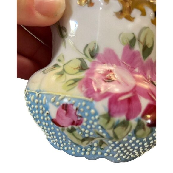 Antique Cabbage Rose with Bead Textured Design Small Creamer and Sugar Bowl - Picture 14 of 16